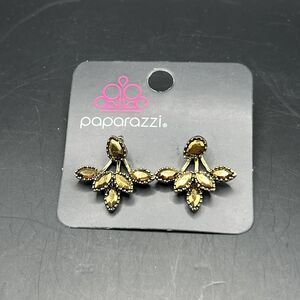 Paparazzi Jewelry Earrings Gold Flower Leaf Adjustable Post Back Retro Earthy